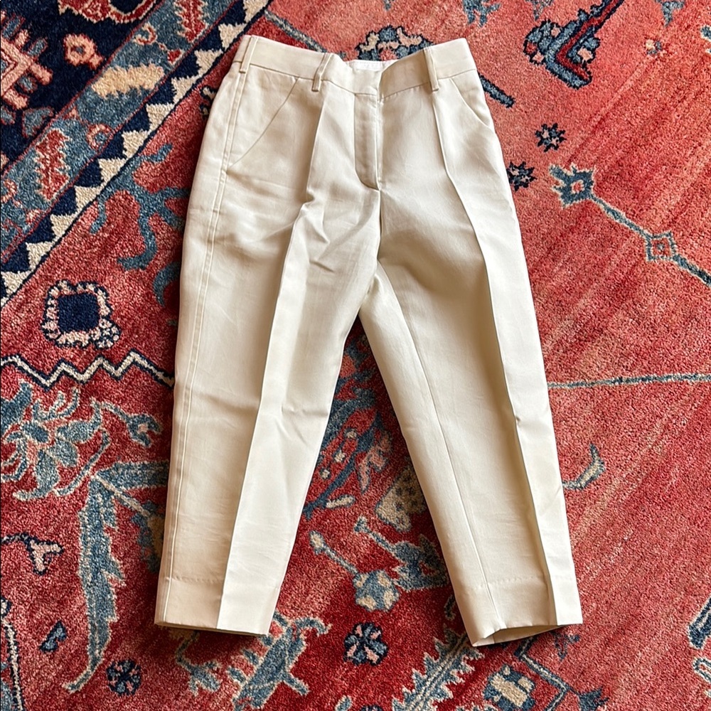 Vintage Prada women’s trousers cotton and silk pants in cream size 38 IT